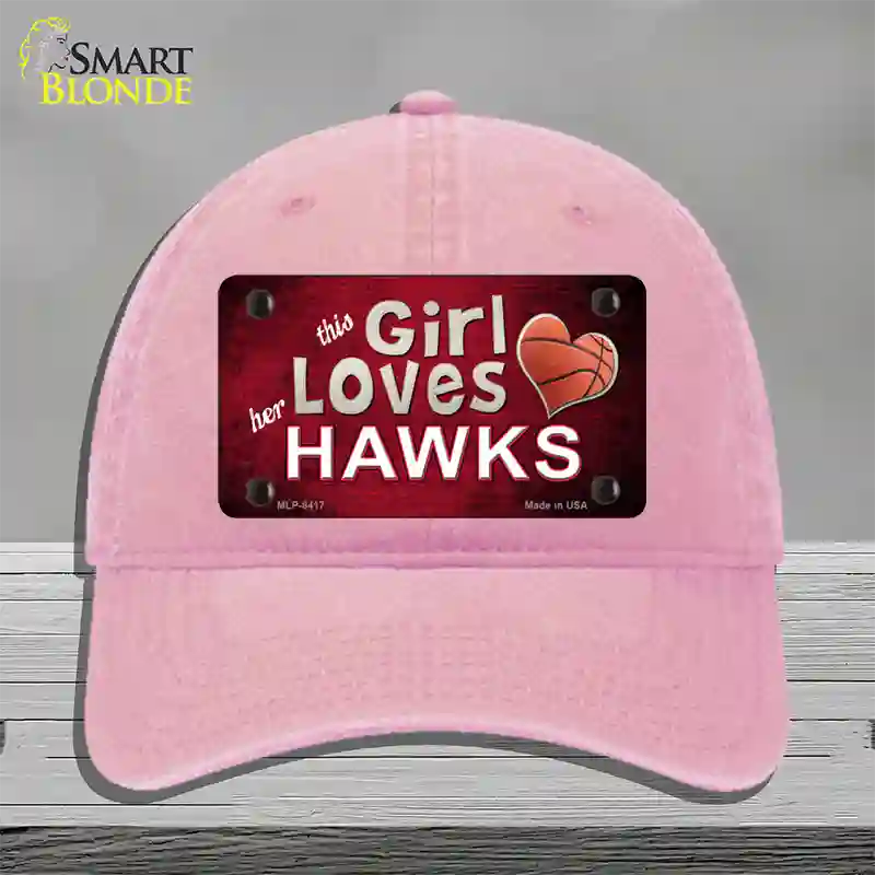 This Girl Loves Her Hawks Novelty License Plate Hat Unconstructed Cotton / Pink