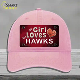 This Girl Loves Her Hawks Novelty License Plate Hat Unconstructed Cotton / Pink