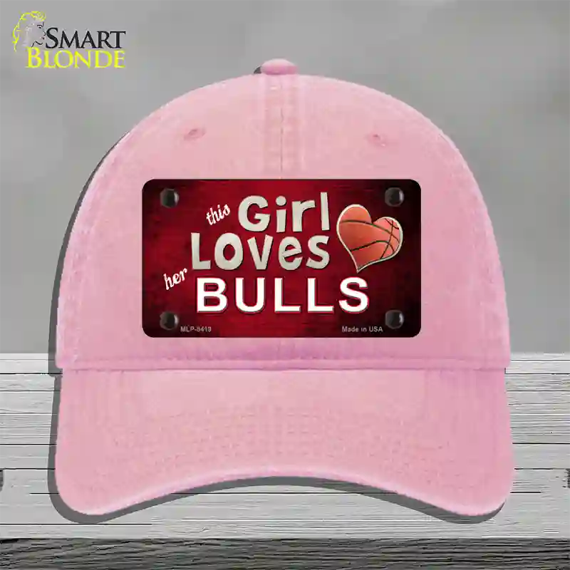 This Girl Loves Her Bulls Novelty License Plate Hat Unconstructed Cotton / Pink