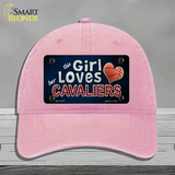 This Girl Loves Her Cavaliers Novelty License Plate Hat Unconstructed Cotton / Pink