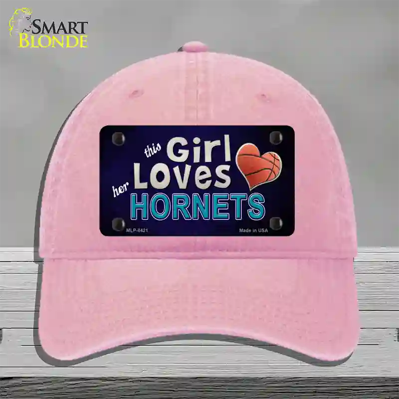 This Girl Loves Her Hornets Novelty License Plate Hat Unconstructed Cotton / Pink