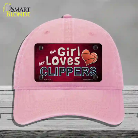 This Girl Loves Her Clippers Novelty License Plate Hat Unconstructed Cotton / Pink