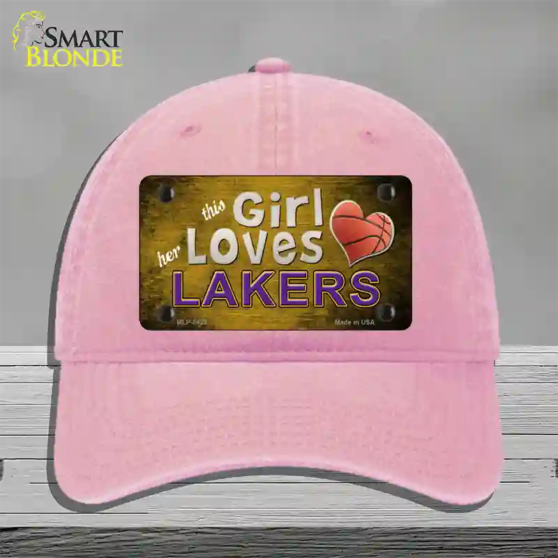 This Girl Loves Her Lakers Novelty License Plate Hat Unconstructed Cotton / Pink