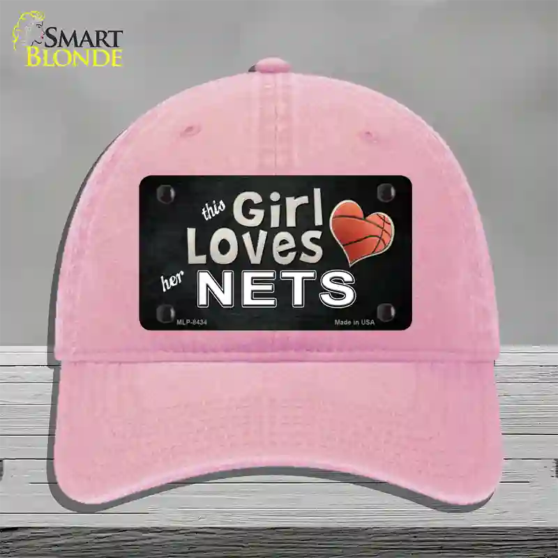 This Girl Loves Her Nets Novelty License Plate Hat Unconstructed Cotton / Pink