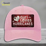 This Girl Loves Her Hurricanes Novelty License Plate Hat Unconstructed Cotton / Pink