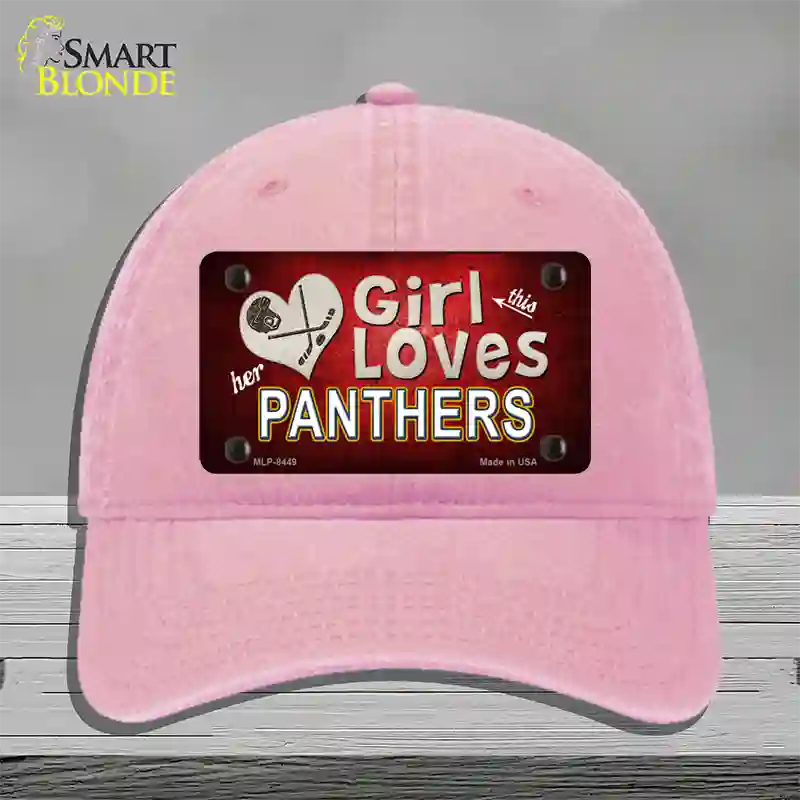 This Girl Loves Her Panthers Hockey Novelty License Plate Hat Unconstructed Cotton / Pink