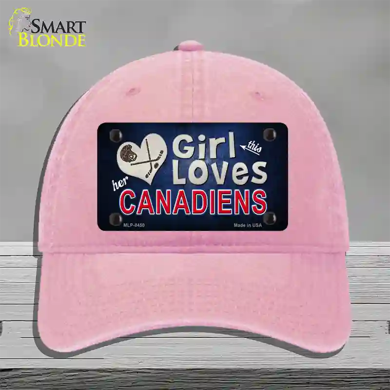 This Girl Loves Her Canadiens Novelty License Plate Hat Unconstructed Cotton / Pink