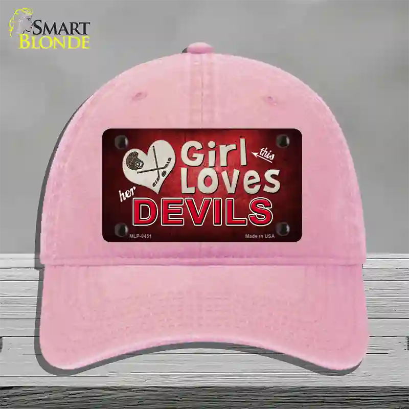 This Girl Loves Her Devils Novelty License Plate Hat Unconstructed Cotton / Pink