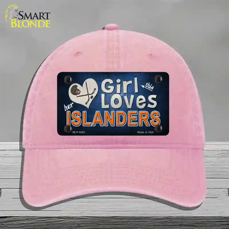 This Girl Loves Her Islanders Novelty License Plate Hat Unconstructed Cotton / Pink