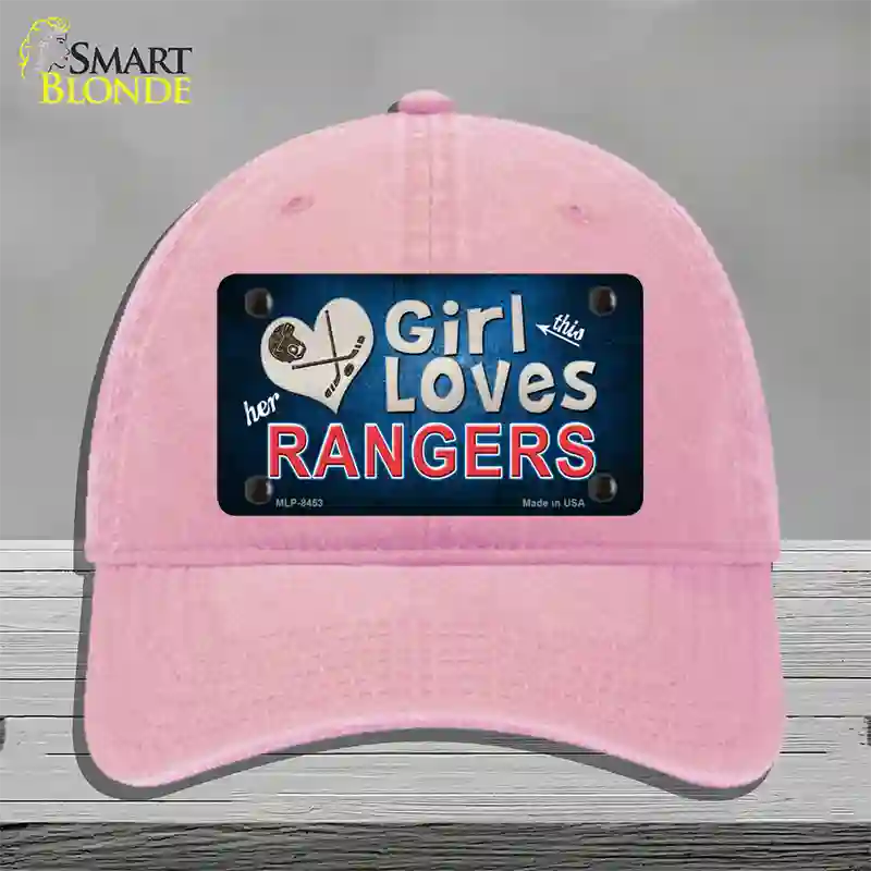 This Girl Loves Her Rangers Blue Novelty License Plate Hat Unconstructed Cotton / Pink