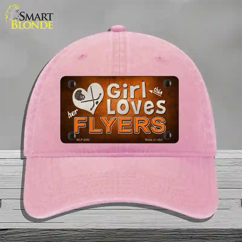 This Girl Loves Her Flyers Novelty License Plate Hat Unconstructed Cotton / Pink