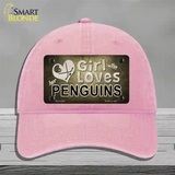 This Girl Loves Her Penguins Novelty License Plate Hat Unconstructed Cotton / Pink