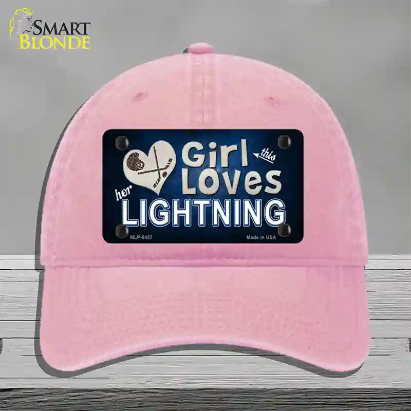 This Girl Loves Her Lightning Novelty License Plate Hat Unconstructed Cotton / Pink