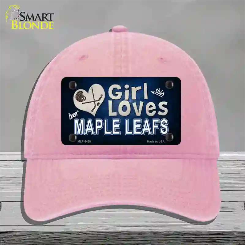 This Girl Loves Her Maple Leafs Novelty License Plate Hat Unconstructed Cotton / Pink