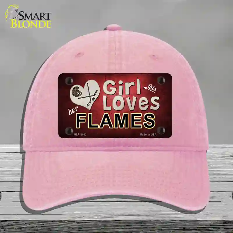 This Girl Loves Her Flames Novelty License Plate Hat Unconstructed Cotton / Pink