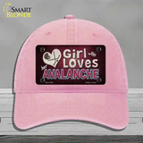 This Girl Loves Her Avalanche Novelty License Plate Hat Unconstructed Cotton / Pink