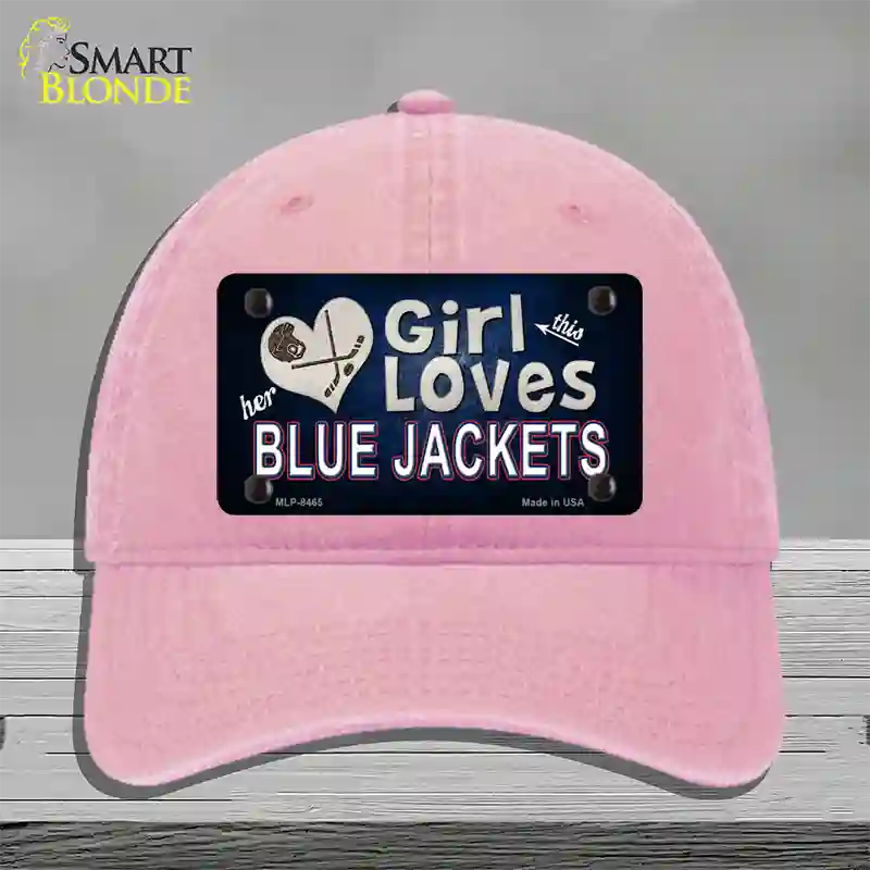 This Girl Loves Her Blue Jackets Novelty License Plate Hat Unconstructed Cotton / Pink