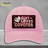 This Girl Loves Her Coyotes Novelty License Plate Hat Unconstructed Cotton / Pink