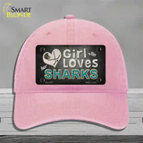 This Girl Loves Her Sharks Novelty License Plate Hat Unconstructed Cotton / Pink