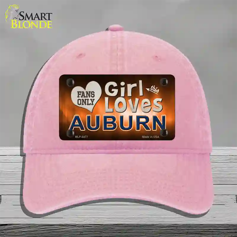 This Girl Loves Auburn Novelty License Plate Hat Unconstructed Cotton / Pink