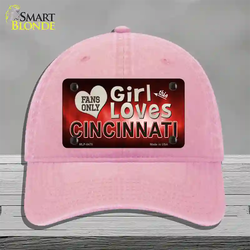 This Girl Loves Cincinnati Novelty License Plate Hat Unconstructed Cotton / Pink