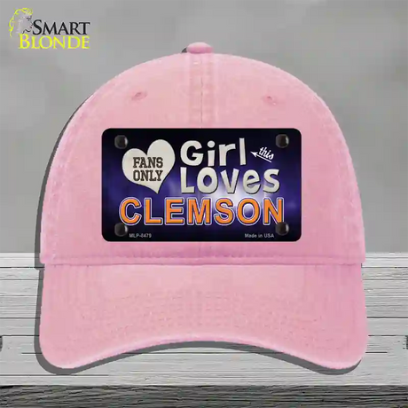 This Girl Loves Clemson Novelty License Plate Hat Unconstructed Cotton / Pink