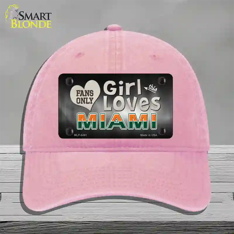 This Girl Loves Miami Novelty License Plate Hat Unconstructed Cotton / Pink