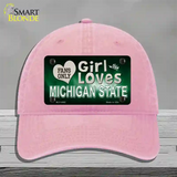 This Girl Loves Michigan State Novelty License Plate Hat Unconstructed Cotton / Pink