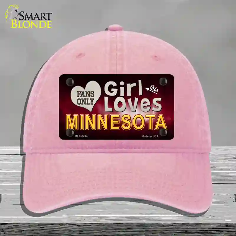 This Girl Loves Minnesota Novelty License Plate Hat Unconstructed Cotton / Pink