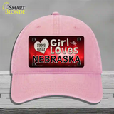 This Girl Loves Nebraska Novelty License Plate Hat Unconstructed Cotton / Pink