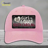 This Girl Loves South Carolina Novelty License Plate Hat Unconstructed Cotton / Pink