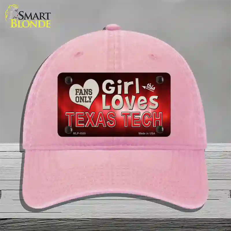 This Girl Loves Texas Tech Novelty License Plate Hat Unconstructed Cotton / Pink