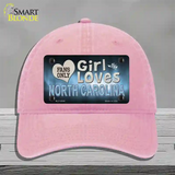 This Girl Loves North Carolina Novelty License Plate Hat Unconstructed Cotton / Pink