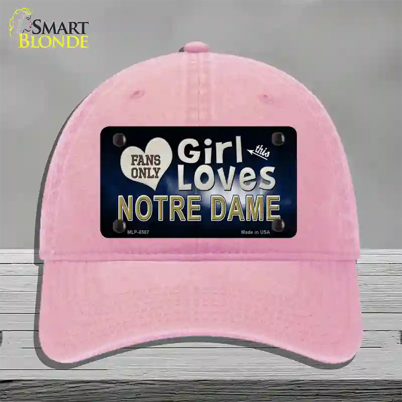 This Girl Loves Notre Dame Novelty License Plate Hat Unconstructed Cotton / Pink