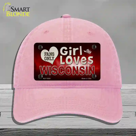 This Girl Loves Wisconsin Novelty License Plate Hat Unconstructed Cotton / Pink