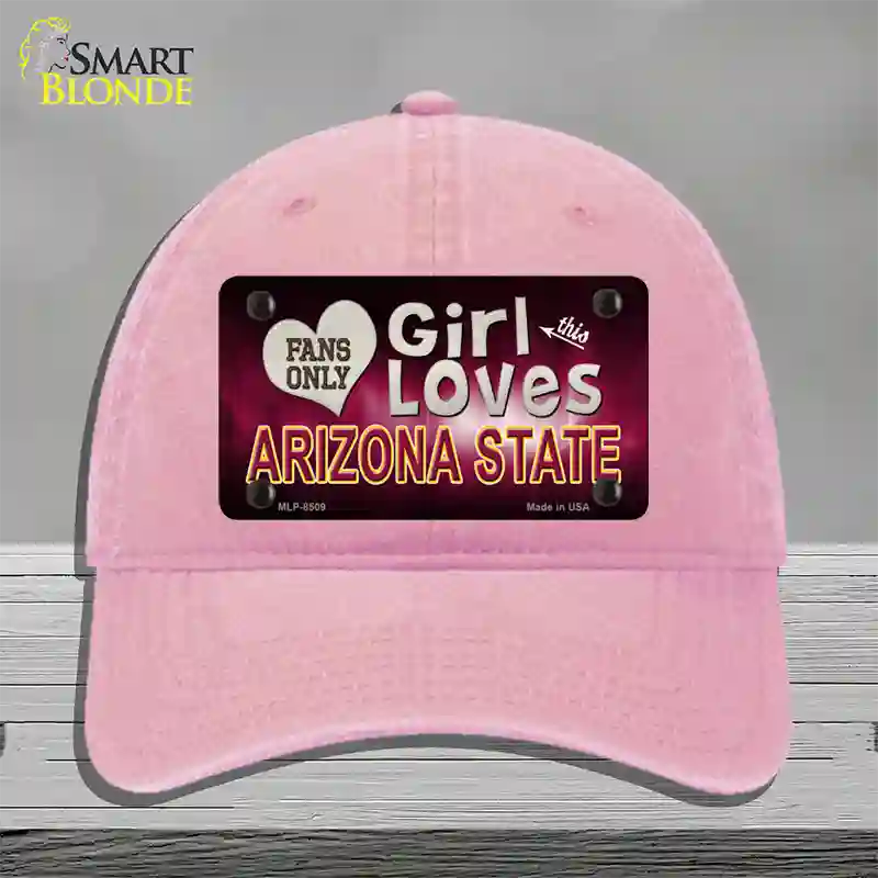 This Girl Loves Arizona State Novelty License Plate Hat Unconstructed Cotton / Pink