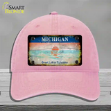 Michigan Rusty State Novelty License Plate Hat Unconstructed Cotton / Pink