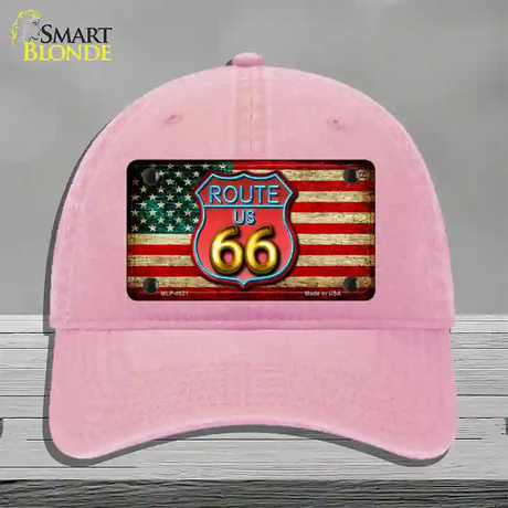 American Route 66 Neon Novelty License Plate Hat Unconstructed Cotton / Pink