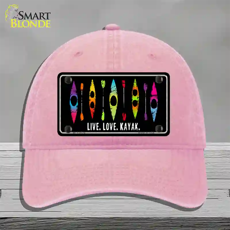 Live Love Kayak Novelty License Plate Hat Unconstructed Cotton / Pink