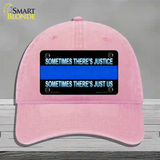 Sometimes Theres Justice Blue Line Novelty License Plate Hat Unconstructed Cotton / Pink