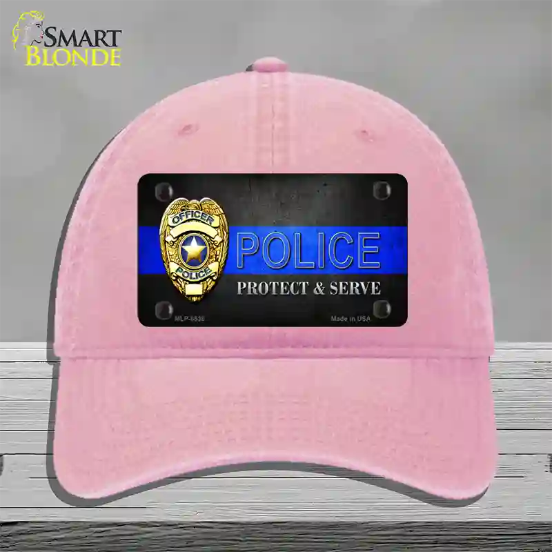 Police Badge Thin Blue Line Novelty License Plate Hat Unconstructed Cotton / Pink