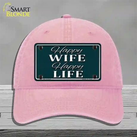 Happy Wife Happy Life Novelty License Plate Hat Unconstructed Cotton / Pink