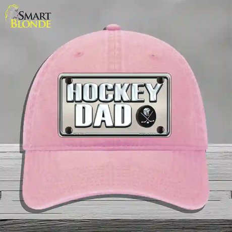 Hockey Dad Novelty License Plate Hat Unconstructed Cotton / Pink