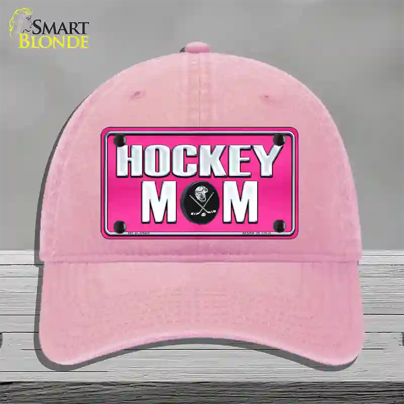 Hockey Mom Novelty License Plate Hat Unconstructed Cotton / Pink