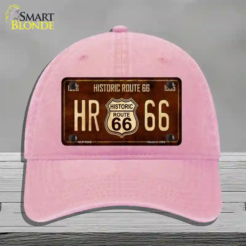 Historic Route 66 Vintage Novelty License Plate Hat Unconstructed Cotton / Pink