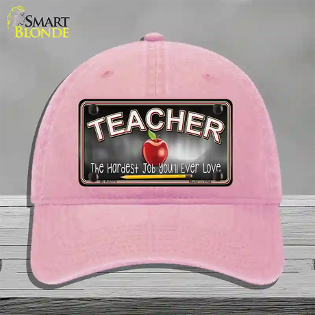 Teacher Novelty License Plate Hat Unconstructed Cotton / Pink