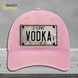 I Love Vodka Novelty License Plate Hat Unconstructed Cotton / Pink