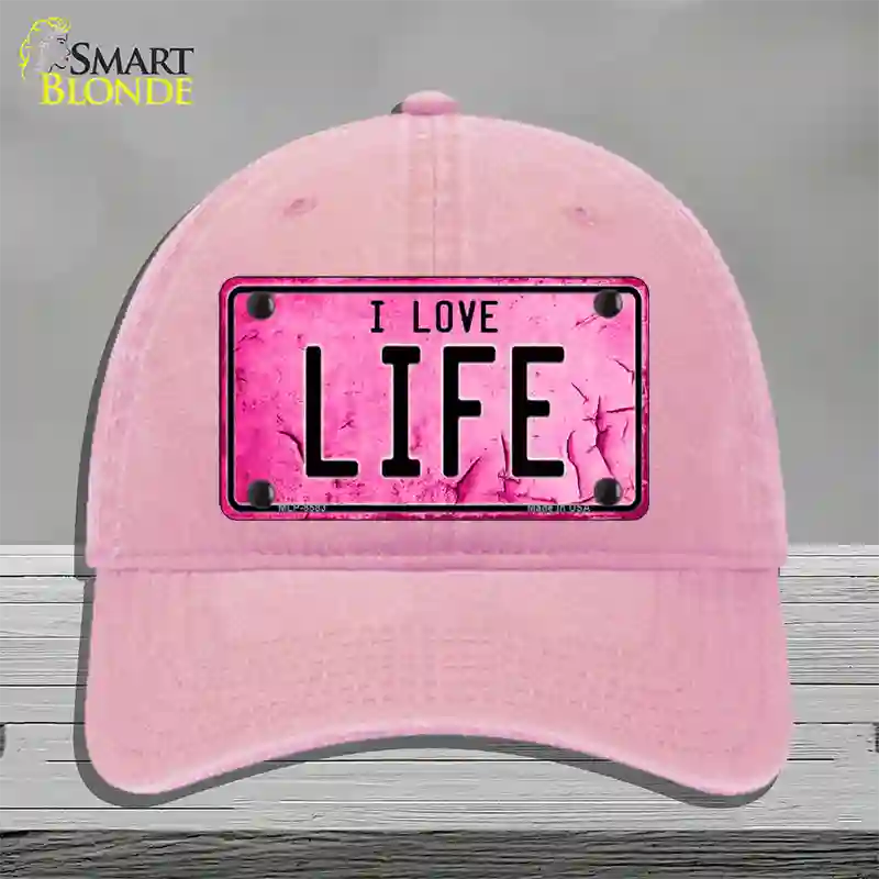 I Love Life Novelty License Plate Hat Unconstructed Cotton / Pink