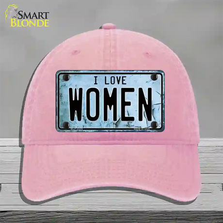 I Love Women Novelty License Plate Hat Unconstructed Cotton / Pink