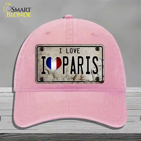 I Love Paris Novelty License Plate Hat Unconstructed Cotton / Pink